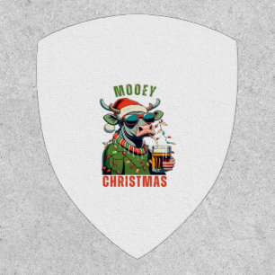 Mooey Christmas Highland Cow Light Santa Hat T-Shi Patch
