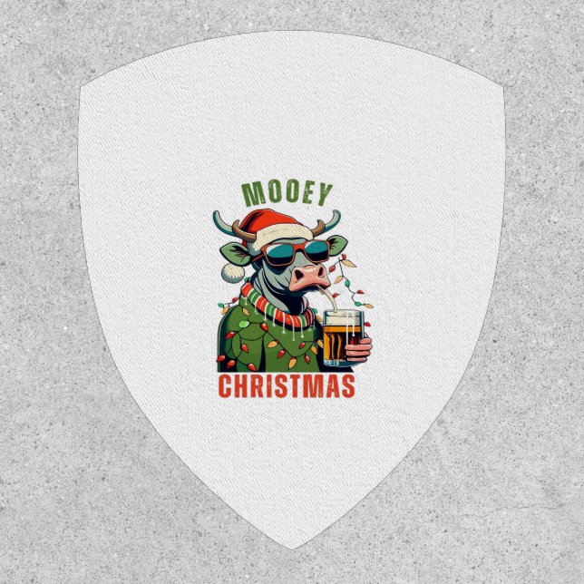 Mooey Christmas Highland Cow Light Santa Hat T-Shi Patch (Front)