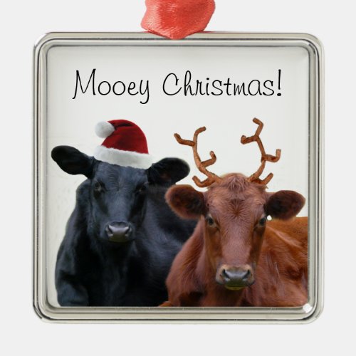 Mooey Christmas Holiday Costume Cattle Metal Ornament