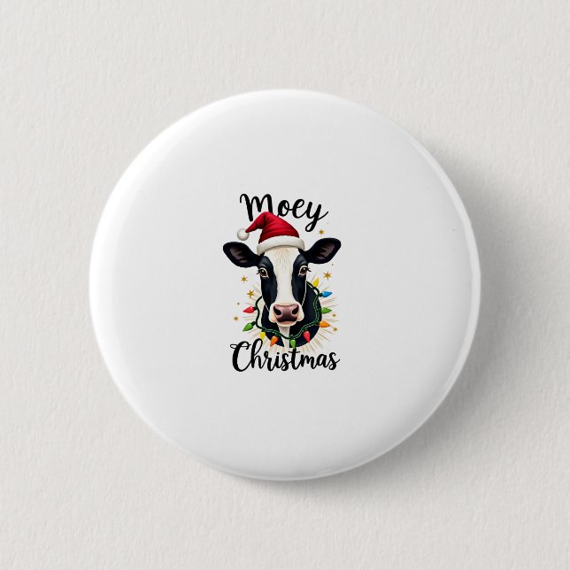 Mooey Christmas Santa Christmas Lights Cow Lovers  Button (Front)