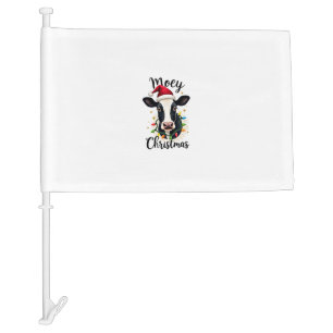 Mooey Christmas Santa Christmas Lights Cow Lovers Car Flag