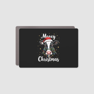 Mooey Christmas Santa Christmas Lights Cow Lovers Car Magnet
