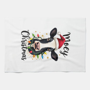 Mooey Christmas Santa Christmas Lights Cow Lovers Kitchen Towel