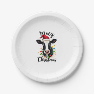 Mooey Christmas Santa Christmas Lights Cow Lovers  Paper Plates