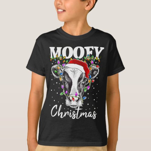 Mooey Christmas Santa Christmas Lights Cow Lovers  T_Shirt