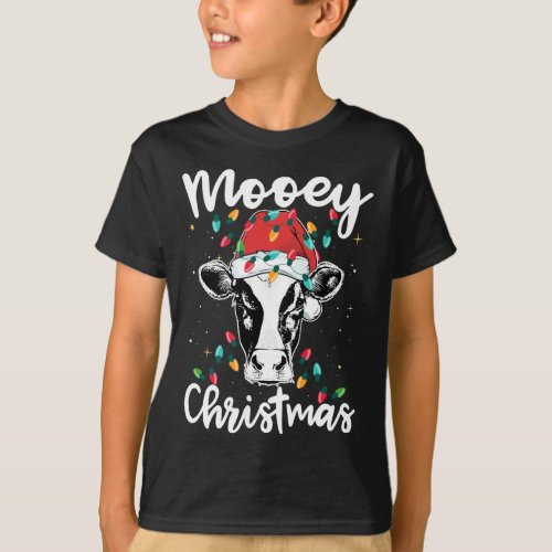 Mooey Christmas Santa Christmas Lights Cow Lovers T_Shirt