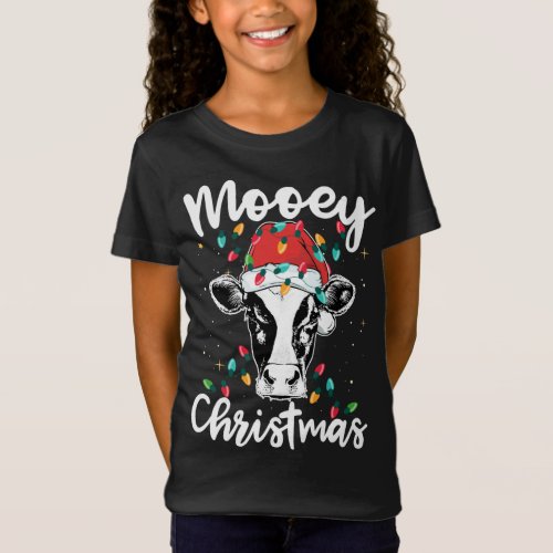 Mooey Christmas Santa Christmas Lights Cow Lovers T_Shirt