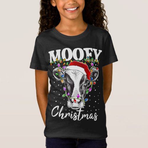 Mooey Christmas Santa Christmas Lights Cow Lovers  T_Shirt