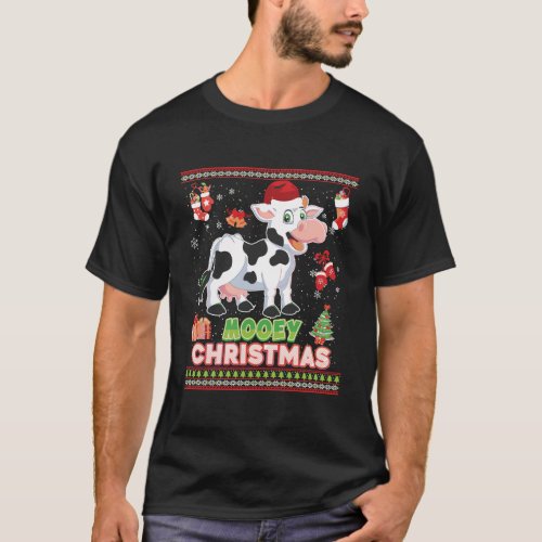 Mooey Christmas Santa Cow Farmer Pajama Sweater Ug