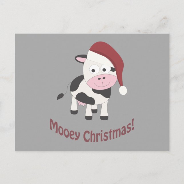 Mooey Christmas! Santa Cow Holiday Postcard (Front)