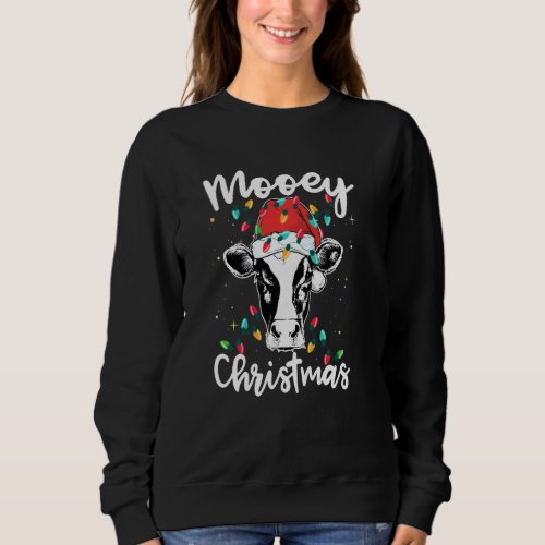 Mooey Christmas Santa Heifer Xmas Lights Cow Lover Sweatshirt