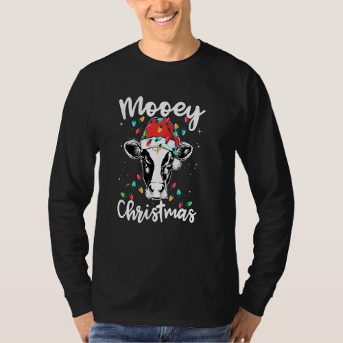 Mooey Christmas Santa Heifer Xmas Lights Cow Lover T_Shirt