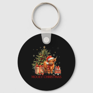 Mooey Christmas Santa Highland Cow Santa Xmas Tree Keychain