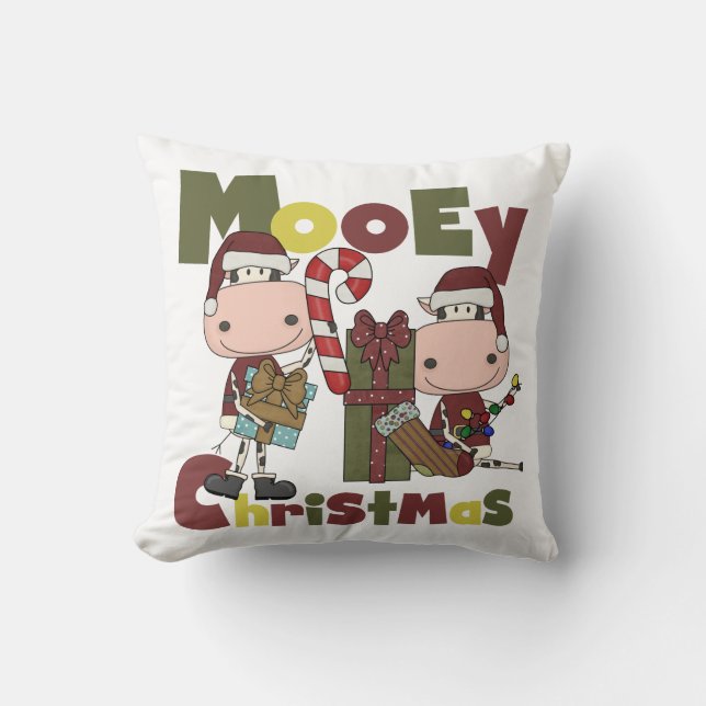 Mooey Christmas Throw Pillow (Front)