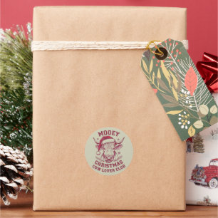 Mooey Christmas Western Cow Lover Club Xmas Season Classic Round Sticker