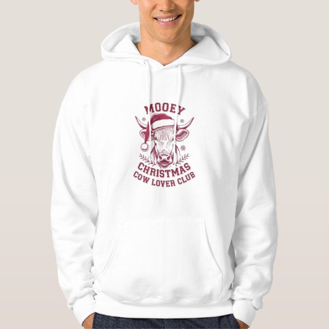 Mooey Christmas Western Cow Lover Club Xmas Season Hoodie (Front)