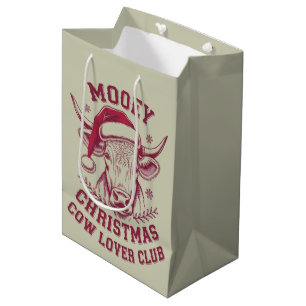 Mooey Christmas Western Cow Lover Club Xmas Season Medium Gift Bag