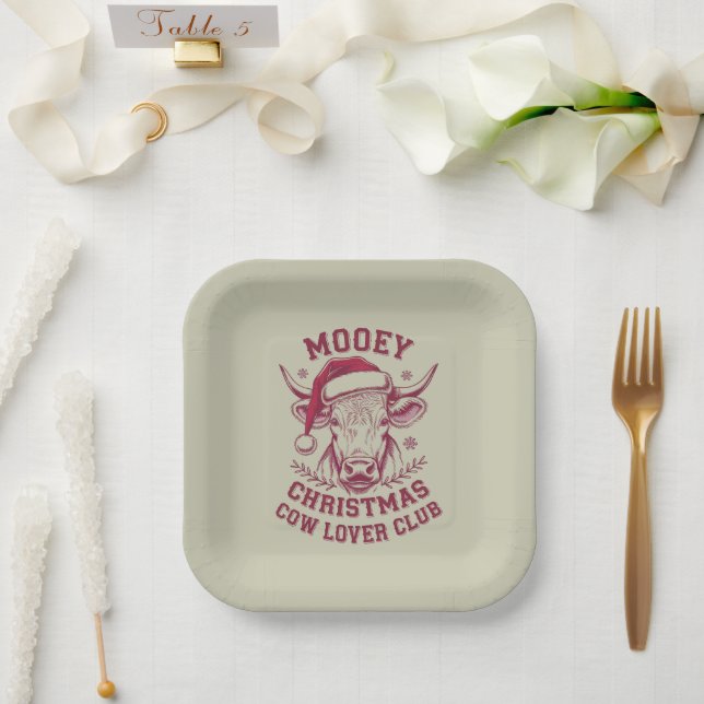 Mooey Christmas Western Cow Lover Club Xmas Season Paper Plates (Wedding)