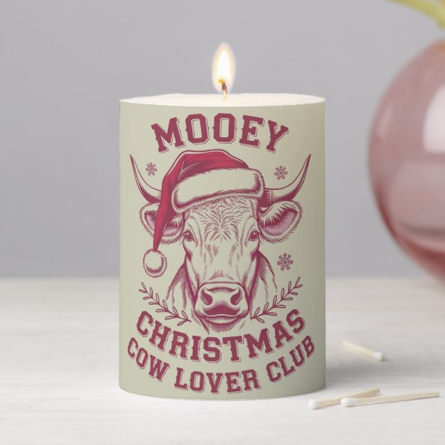 Mooey Christmas Western Cow Lover Club Xmas Season Pillar Candle (In Situ)