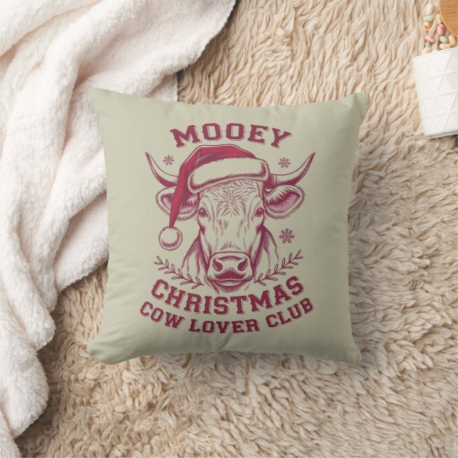 Mooey Christmas Western Cow Lover Club Xmas Season Throw Pillow (Blanket)
