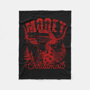 Mooey Christmas Western Heifer Highland Cow Santa Fleece Blanket