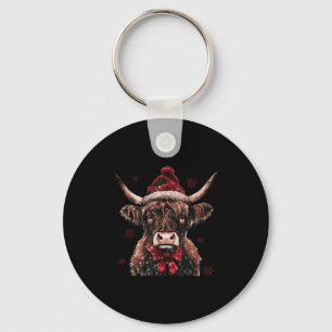 Mooey Christmas Western Highland Cow Lover Santa H Keychain