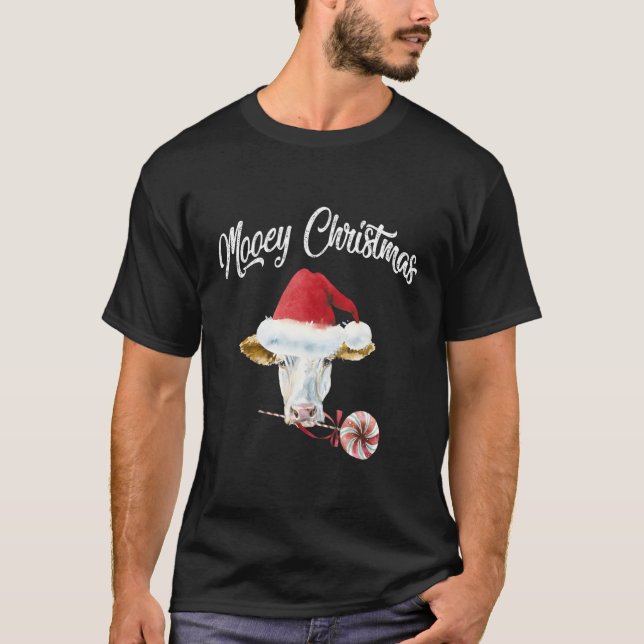 Mooey Cow Lover Santa Hat Heifer Funny Farmer Gift T-Shirt (Front)
