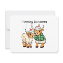 Mooey Kissmas Cartoon Cow Christmas Holiday Card