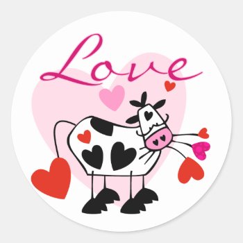 Mooey Love Valentine Classic Round Sticker by valentines_store at Zazzle