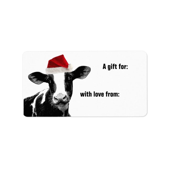 Mooey Merry Christmas Cow Santa Hat Label (Front)