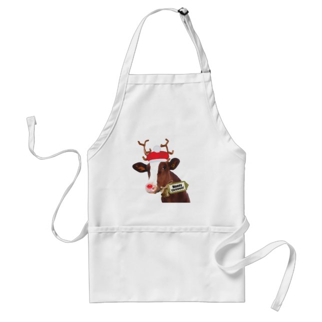 Mooey Merry Christmas Reindeer Cow Adult Apron (Front)