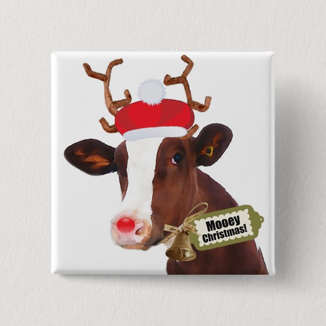Mooey Merry Christmas Reindeer Cow Button (Front)