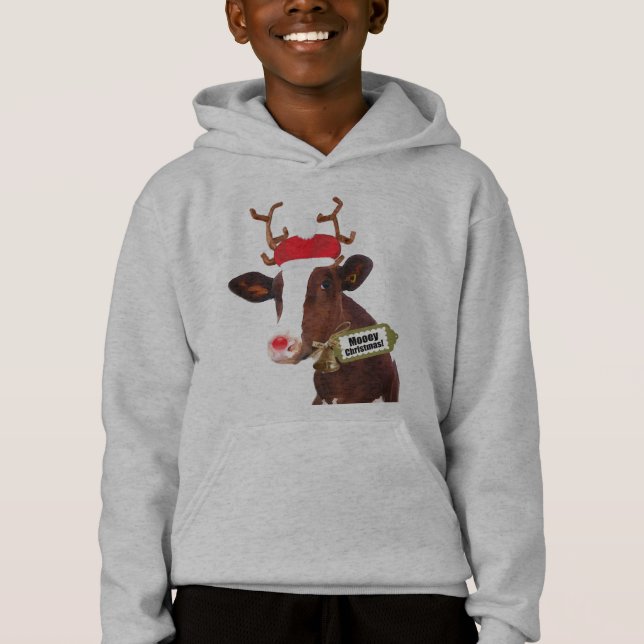 Mooey Merry Christmas Reindeer Cow Hoodie (Front)