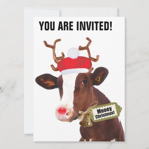 Mooey Merry Christmas Reindeer Cow Invitation
