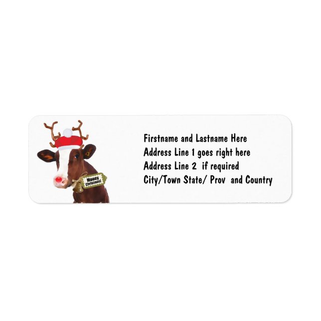 Mooey Merry Christmas Reindeer Cow Label (Front)