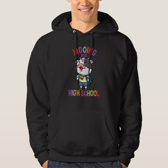 Mooing Into High School Cow Vintage Hoodie (Front)