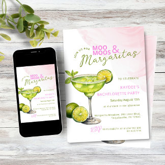 MooMoos & Margaritas Pink Bachelorette Party Invitation
