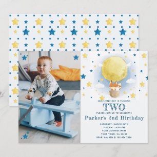 Moon Air Balloon Photo Birthday Invitation