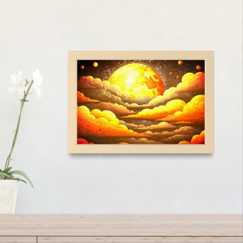 moon among clouds poster with frame