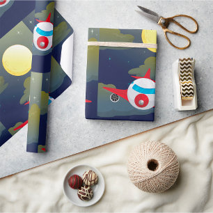 Moon And Aeroplane Wrapping Paper