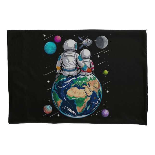 Moon And Astronaut Pillow Case (Front)