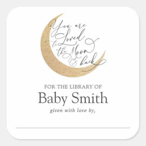 Moon and Back Baby Shower Library Square Sticker