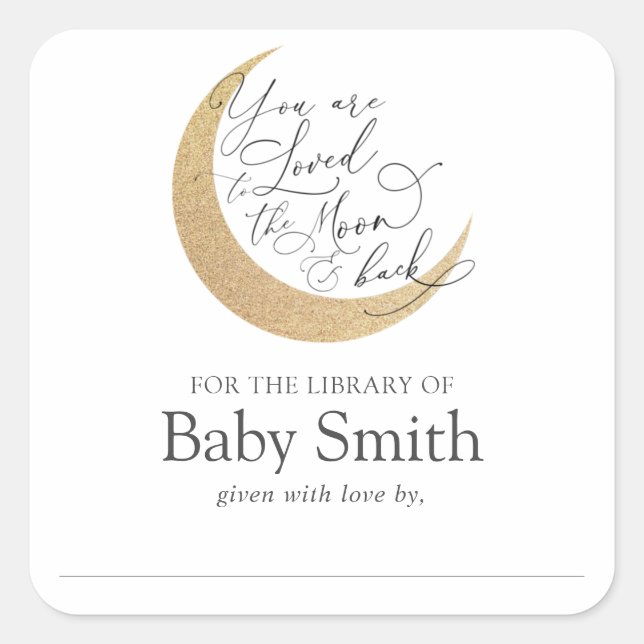 Moon and Back Baby Shower Library Square Sticker (Front)