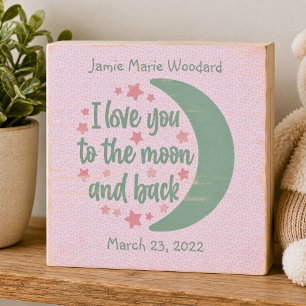 Moon and Back Distressed Birth Announcement Wooden Box Sign