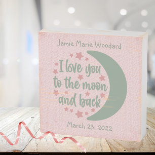 Moon and Back Distressed Birth Announcement  Wooden Box Sign