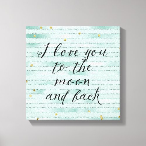 Moon and Back Gold Confetti Mint Stripes Canvas Print