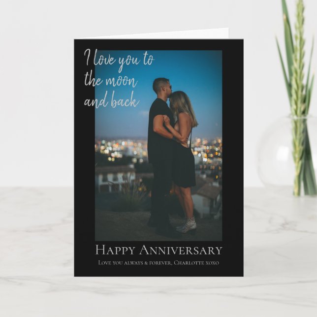 Moon and Back Photo Wedding Anniversary Card (Front)