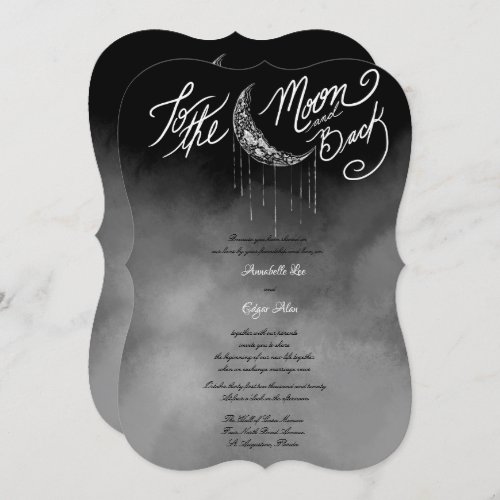 Moon and Back Silver and Black Night Sky Invitation