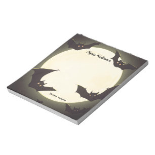 Moon and Bats Happy Halloween Notepad