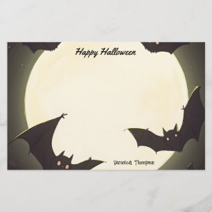 Moon and Bats Happy Halloween Stationery